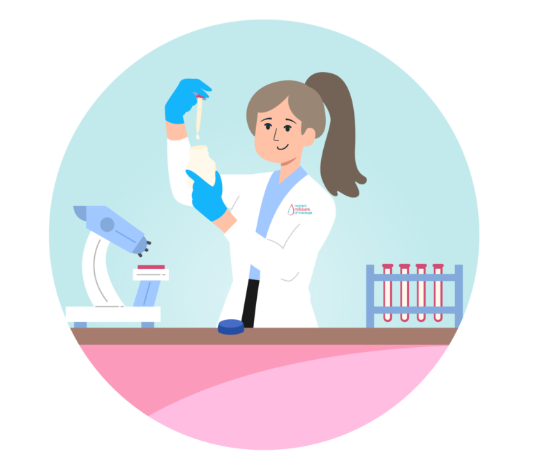 Illustration of lab technician testing milk